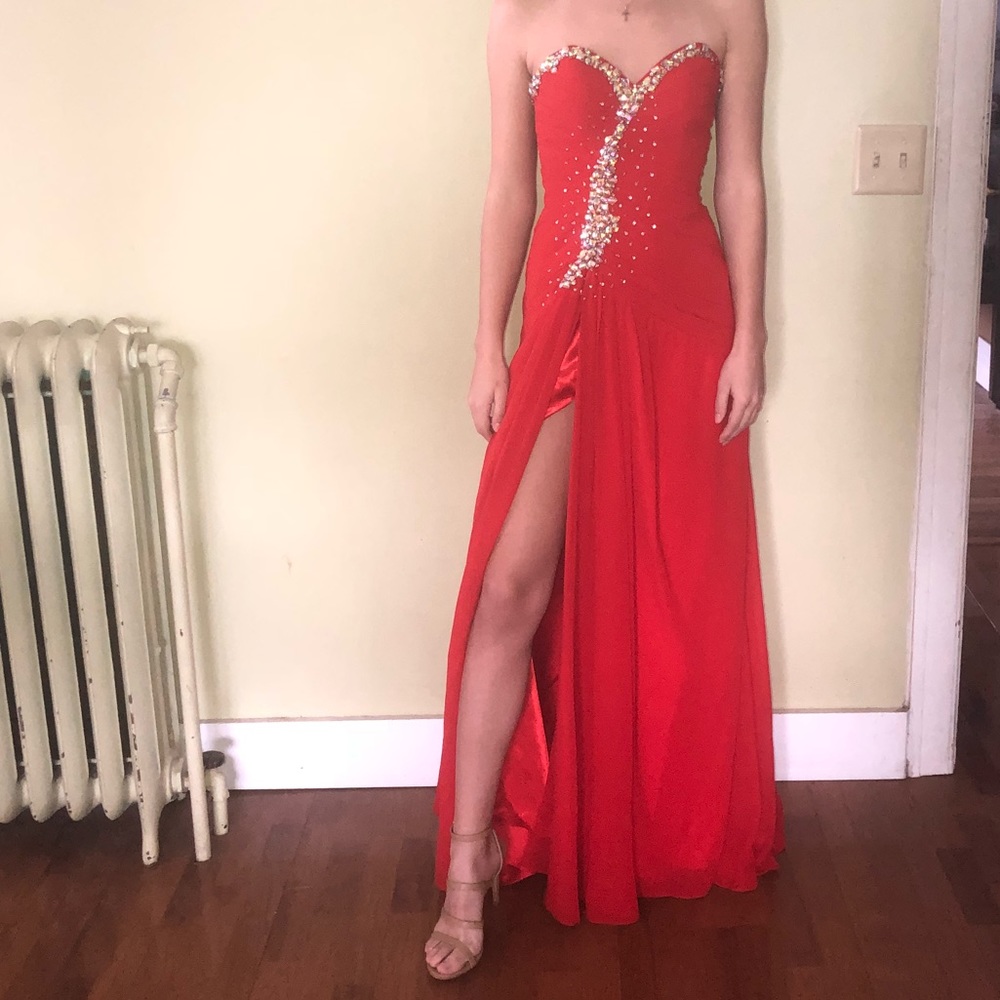 Red May Queen Couture prom dress